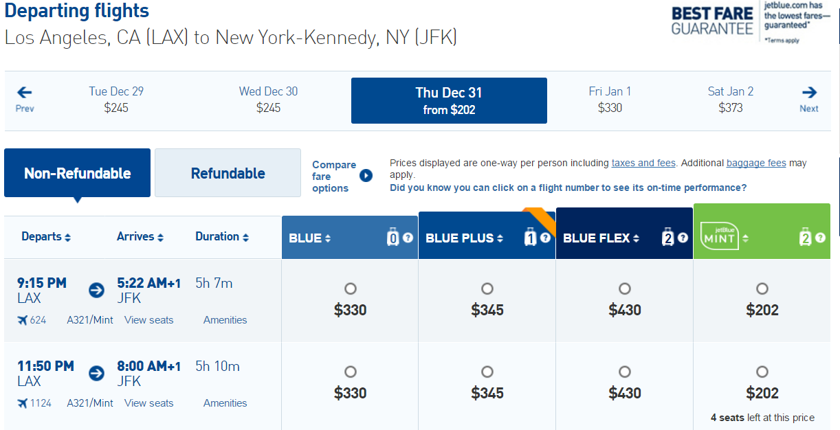 Flights from lax store to jfk one way