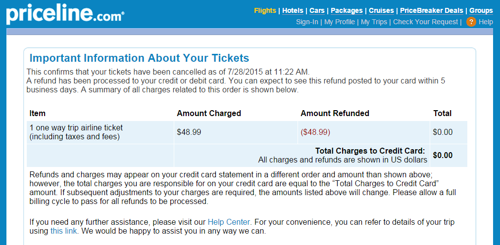 Tutorial Refunding A Priceline Ticket