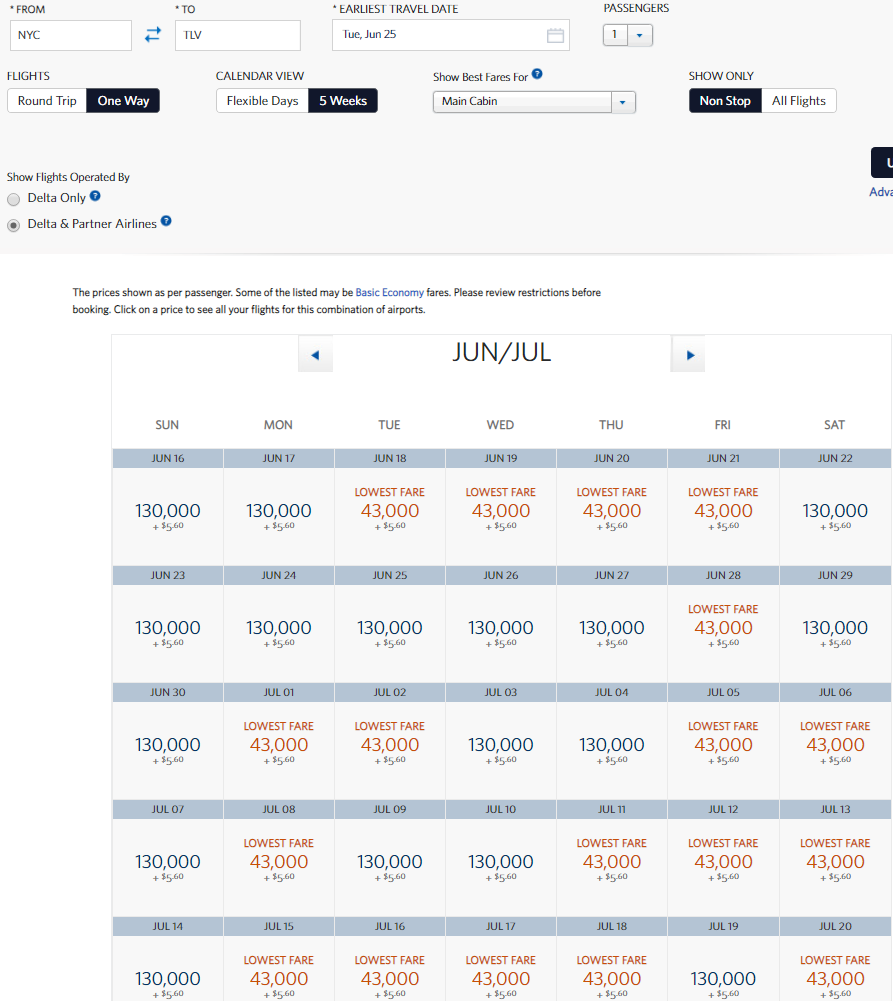 Delta Skymiles Chart 2018