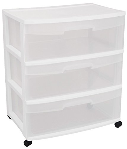 Sterilite Wide 3 Drawer Cart With Clear Drawers And Black Casters