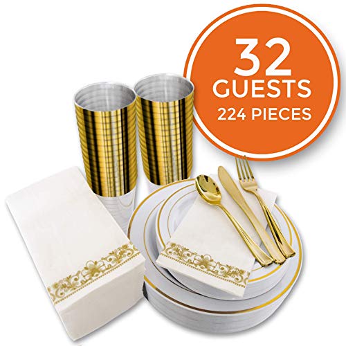 224 Pieces Gold Disposable Dinnerware Set For 32 Guests For 18.86 From Amazon After 16 Price