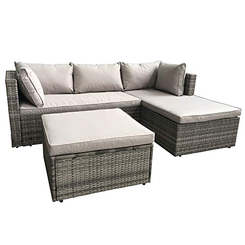 amazonbasics 3 piece patio pe wicker rattan corner sofa set