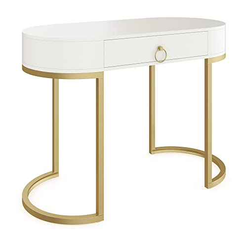 Nathan James Leighton Small Oval Glam Brass Accents Vanity Writing Desk