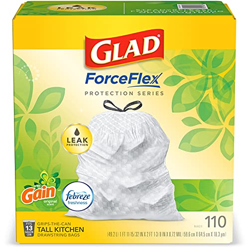 ForceFlex Tall Kitchen Drawstring Trash Bags, 13 gal, 0.72 mil