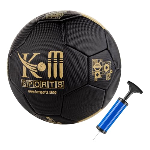 KM SPORTS Soccer Ball Size 2,3,4,5 with Pump Needle Classic, Suitable for Youth Boy League Game Training Practice -Hand Stitched, Leather Professional Training, & Match Football Ball, Unisex Balls