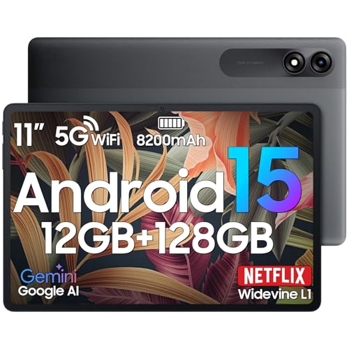 Blackview 2025 Android 15 Tablet 11 inch, Tab 90WiFi with 12GB+128GB Storage(Expand to 2TB), Unisoc T606 CPU, 8200mAh, IPS Display, Widevine L1, 5G WiFi Tablets, 13MP+8MP Camaras/Face ID, Blue