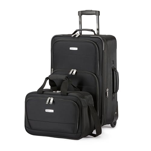 Amazon Basics Luggage Sets, Carry-On 23-Inch, tote 15-Inch, Suitcase With Wheels, Expandable Extra Space (+15%), Front Pockets and Telescopic Handle, Black