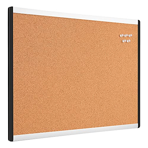Amazon Basics Rectangular Cork Board with Aluminum/Plastic Frame and Mounting Tabs, 23