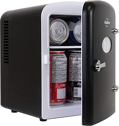 Koolatron Mini Fridge - Refrigerator for Bedroom Office, Portable Table Top Beverage Cooler, 12V 110V Refrigerador For Drinks, Soda, Wine, Breast Milk, Use In Car, Dorm, Outdoor, Patio, 6 Can