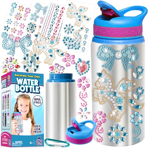 PURPLE LADYBUG Decorate Your Own Water Bottle for Girls - Gem Stickers Craft Set, Gifts for Girls 5-10 Years Old, Birthday Gift Ideas, Fun DIY Summer Activity for Kids, Great Gift for Little Girl
