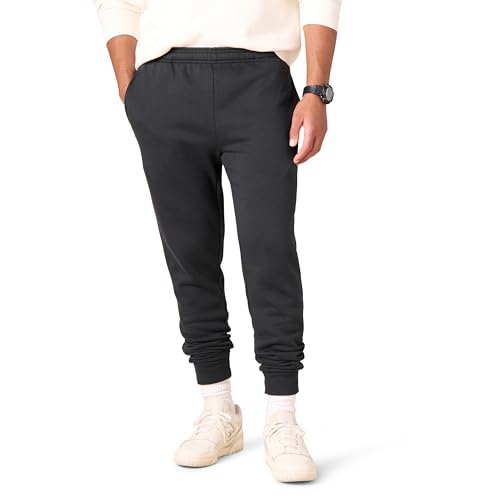 Amazon Essentials Men's Relaxed Joggers Sweatpants, Fleece, Comfortable Fit, Washed Black, Medium