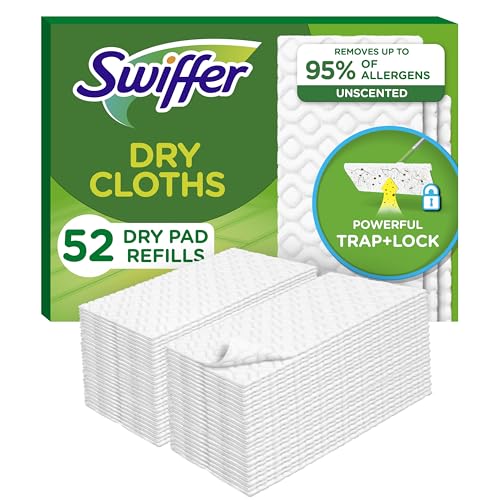 Swiffer Sweep + Mop, Dry Pads Refill, Floor Cleaner for Dirt, Dust, Hair, Cleaning Cloths for Mopping Home, Bathroom, Kitchen, Dust Mop, Floor Duster, Unscented, 52ct