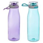 Amazon Basics Tritan BPA-Free Leak-Proof Water Bottles with Action Lid, 2-Pack, 24 oz Blue & Purple