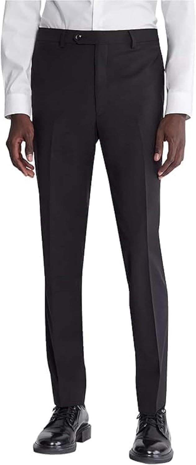 amazon black dress pants slim fit ALLELMS Mens Chinos Slim Fit Stretch Flat-Front Skinny Dress Pants Pants for Men 28 at Men's Clothing store through back pockets Black Pull On Dress Pants